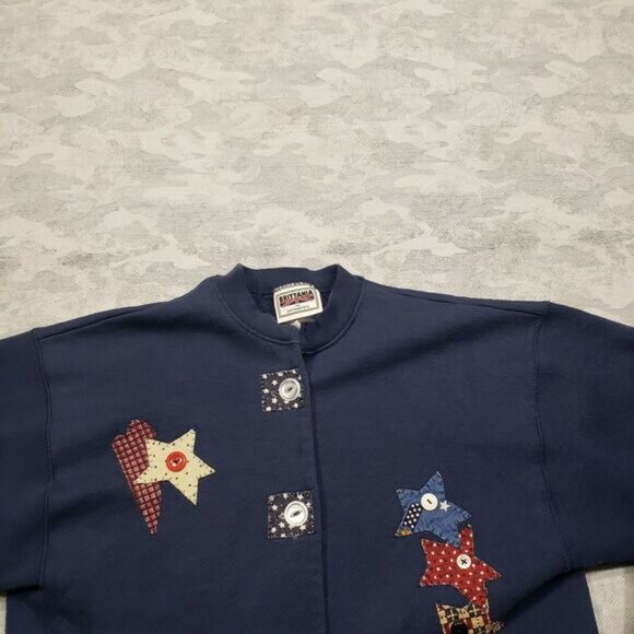 Vintage Brittania Levis Cardigan Womens Large Blue Made USA Fleece Long Sleeve - Picture 3 of 9